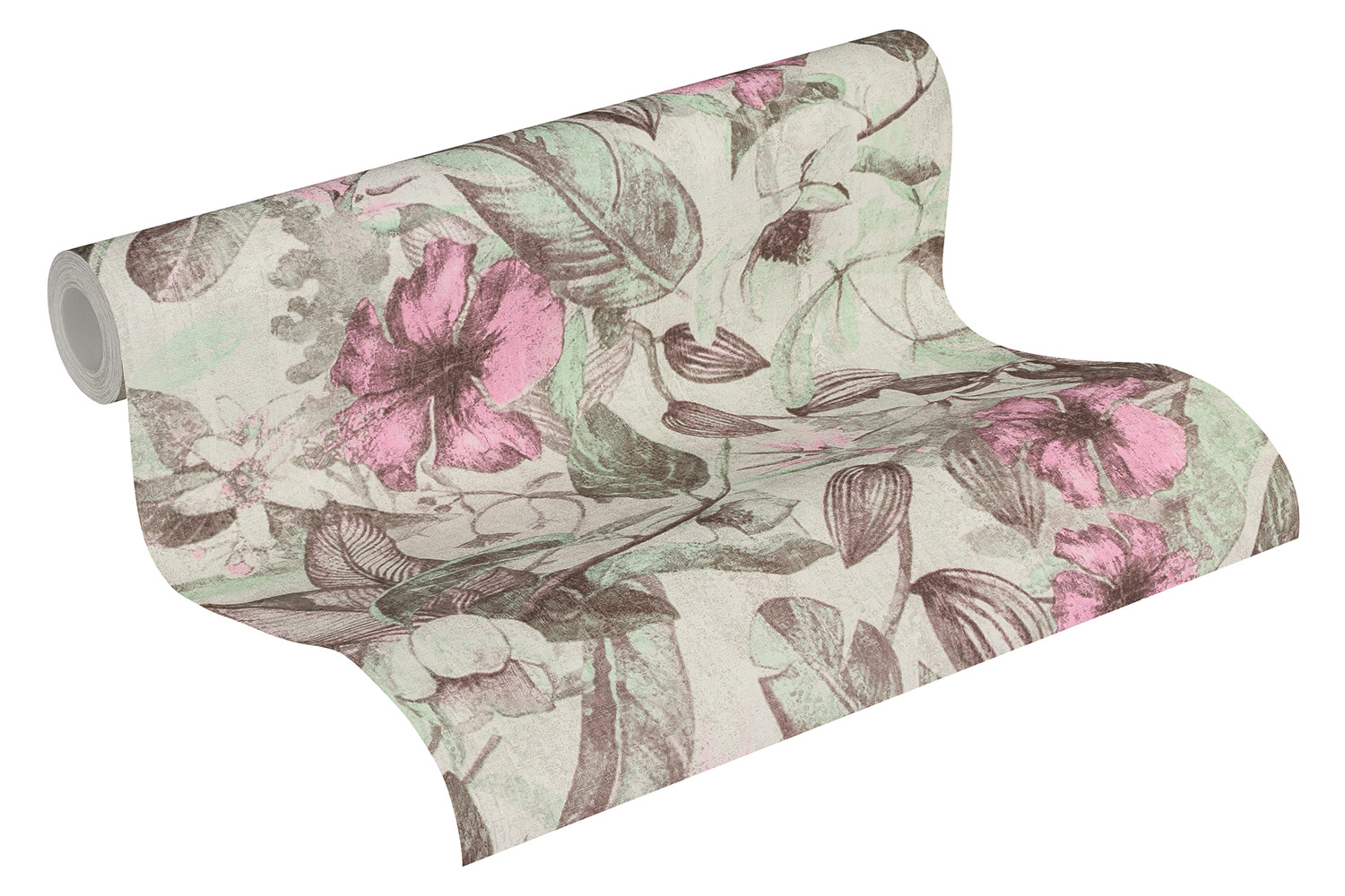 AS Vliestapete Greenery Blumen creme rosa grün 372164